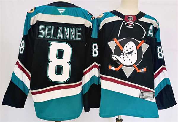 Mens Anaheim Ducks #8 Teemu Selanne Black Teal 2024-25 Stitched Jersey